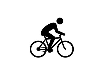 Obraz premium A simple black silhouette of a person riding a bicycle on a white background with clean lines