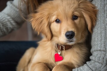 Golden retriever puppy dog cute pet adorable canine animal friend heart collar love affection happiness