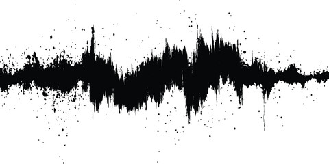 Black audio wave illustration. Vector brush grunge texture rough black scratches splatter grunge distressed background.
