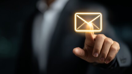 a businessman tapping a floating glowing mail icon