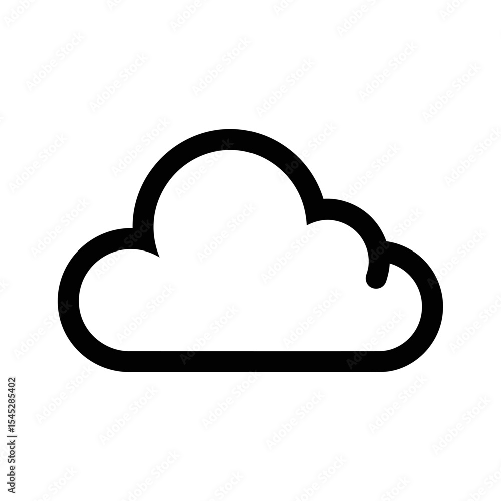 Poster a simple black outline of a cloud shape on a white background in a minimalist vector style design