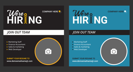 Professional vector template for we are hiring job vacancy announcement social media post design recruitment banner and employment promotion layout