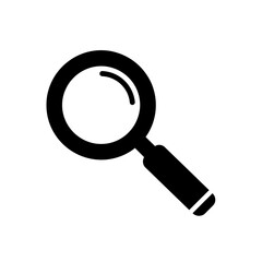 A simple black and white illustration of a magnifying glass on a plain white background image view