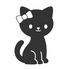 Cute black cat silhouette with bow – minimal vector for pet logos, kids' illustrations, and playful designs.