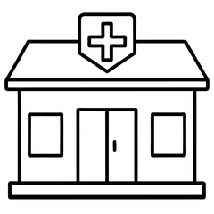 Obraz premium Simple Line Drawing Pharmacy Building Exterior White Cross Sign