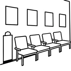Simple Line Drawing Waiting Room Four Chairs Wall Decor