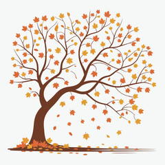 Autumn tree with falling leaves vector seasonal artwork

