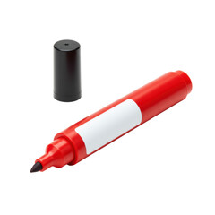Fototapeta premium A brand-new, fine tip red permanent marker with a black cap and white label, featuring a pristine felt tip, isolated on a transparent, seamless background with perfectly diffused, shadowless lighting,