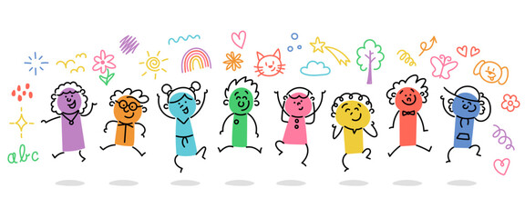 Stick Figure Kids: Stick Figures, Children, Jumping, Colorful, Painting, Art, Kids Drawing (Nr. 6)