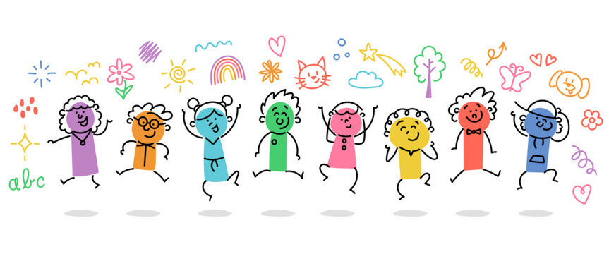 Stick Figure Kids: Stick Figures, Children, Jumping, Colorful, Painting, Art, Kids Drawing (Nr. 6)