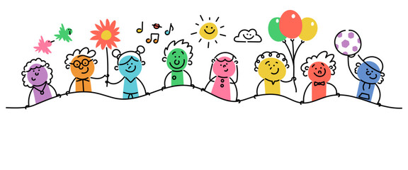 Stick Figure Kids: Stick Figures, Children, Colorful, Kindergarten, Birthday (Nr. 3)