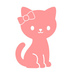 Silhouette of cute pink kitten with bow – perfect for baby clothes, animal logos, and nursery wall art.