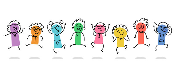 Stick Figure Kids: Stick Figures, Children, Jumping, Colorful (Nr. 2)