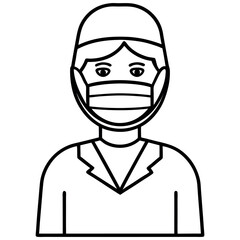 Surgeon Wearing Scrubs Mask and Cap Line Art Illustration 1