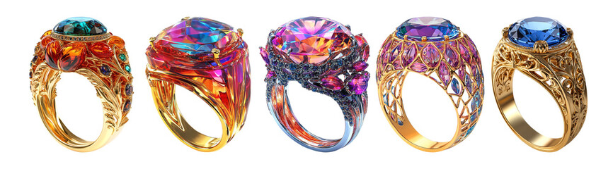 Stunning Gemstone Rings Vibrant Colors  Exquisite Designs On Transparent Background