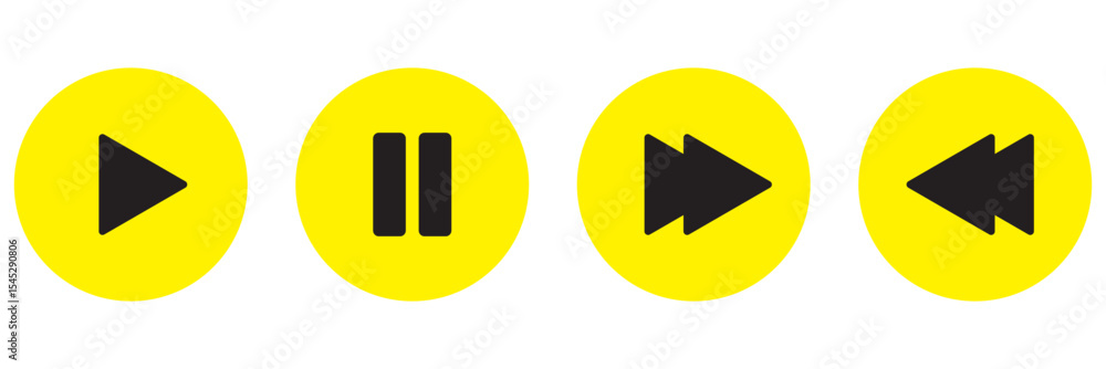 Poster media player button icons set. pause, rewind, fast forward icon. ui elements. music player buttons. 