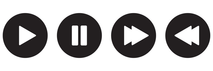 Media player button icons set. Pause, rewind, fast forward icon. Ui elements. Music player buttons. Video controls. Play video icon collection. Ui template. Vector illustration