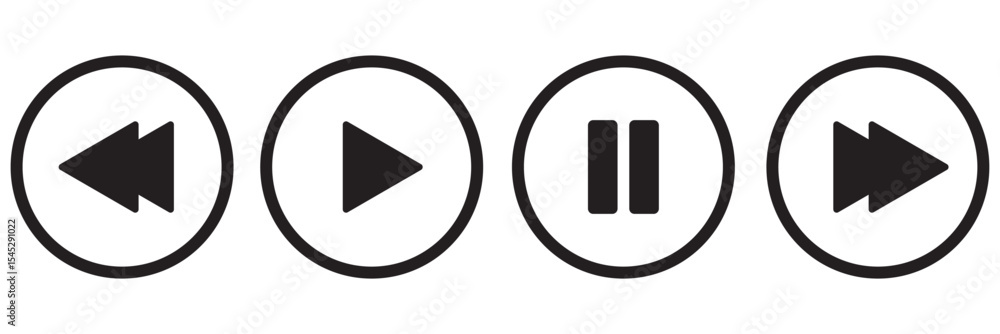 Poster media player control icon set, interface multimedia symbols, play and pause buttons icon set, ideal 