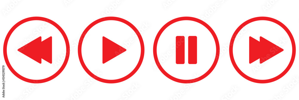 Poster media player control icon set, interface multimedia symbols, play and pause buttons icon set, ideal 