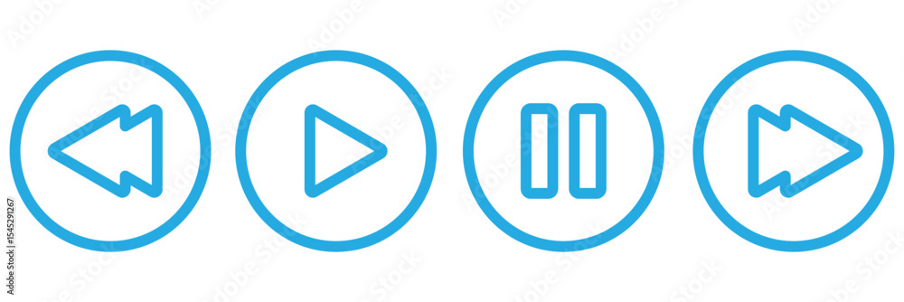Poster media player button icons set.pause, rewind, fast forward play video icon collection.vector illustra