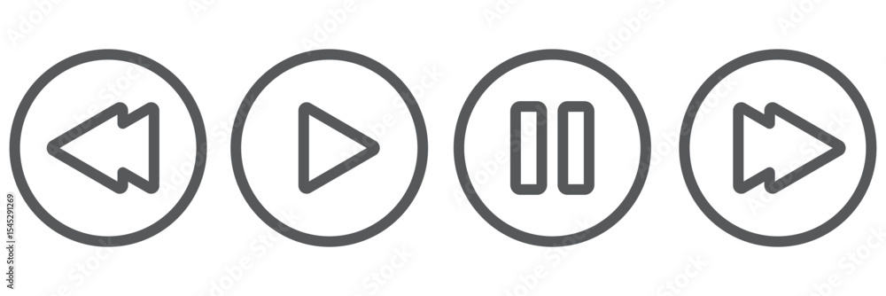 Poster media player control icon set, interface multimedia symbols, play and pause buttons icon set, ideal 