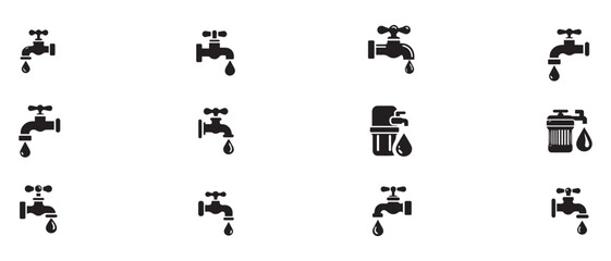 Naklejka premium Dripping Tap and Filter Icon Set
