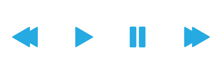 Media player buttons. Pause, rewind, fast forward icon. Music player buttons. Ui elements. Ui template. Musical Buttons. Black icons. Media player icon set. Video player template. Video controls.