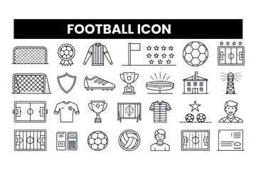 Set of  outline icons related to footbal. Linear icon collection. Editable stroke. Vector illustration