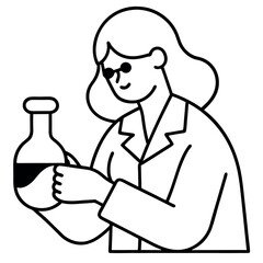 Woman Scientist in Lab Coat Holding Erlenmeyer Flask