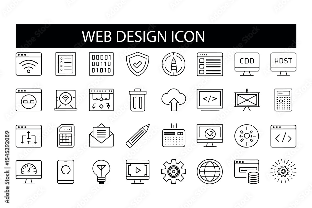 Aufkleber set of outline icons related to web design. linear icon collection. editable stroke. vector illustra