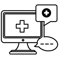 Obraz premium Black and White Computer Monitor Medical Cross Speech Bubbles