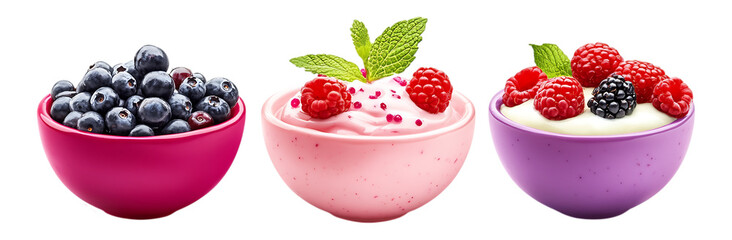 Delicious Berry Parfaits Blueberry Strawberry Raspberry Yogurt Bowls On Transparent Background