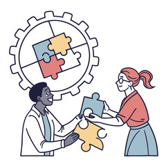 Two people working together to complete a puzzle