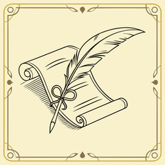 Vintage certificate frame with ink sketch lines