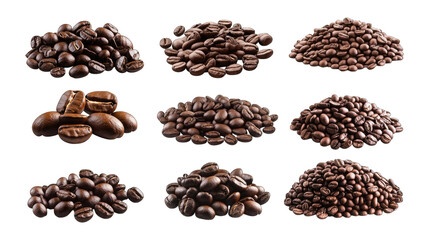 Nine Varieties of Coffee Beans A Visual Guide to Roasting Levels On Transparent Background