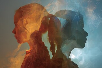 Abstract mental health concept art with girl silhouette and emotional state representation image art 