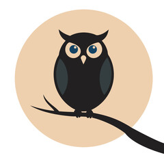 Owl Silhouette On Full Moon Branch Design