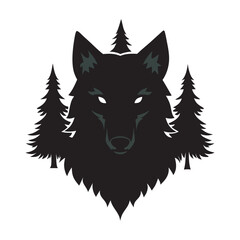 Negative Space Wolf Forest Silhouette Design