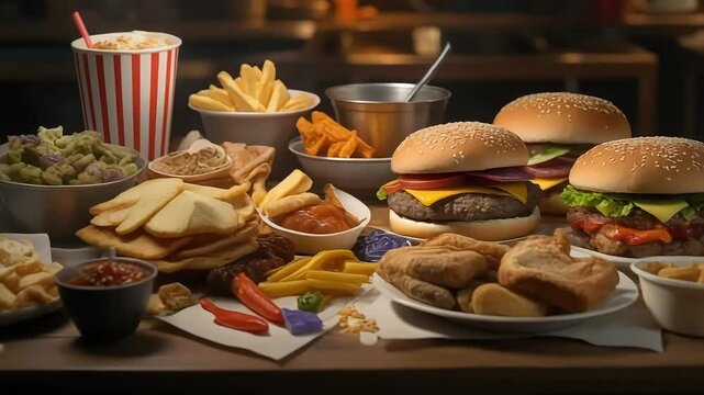 pile of junk food, high on calories on the table