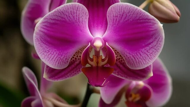 blooming pink orchid on a garden background