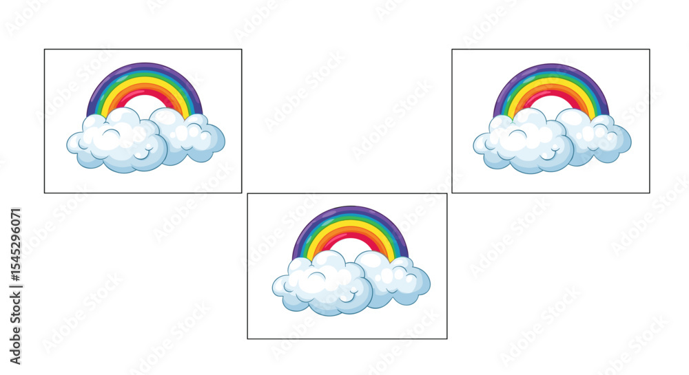 Aufkleber illustration showing three rainbow and cloud images arranged in a specific triangular pattern