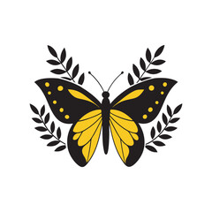 Butterfly Silhouette Floral Wreath Design Illustration