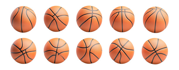 Collection of Ten Orange Basketballs Seamless Textures for Design Projects On Transparent Background