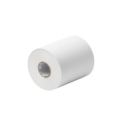New white thermal receipt paper roll, tightly wound, smooth matte texture, cylindrical, isolated on seamless transparent shadowless studio background from high angle, concept of pristine product