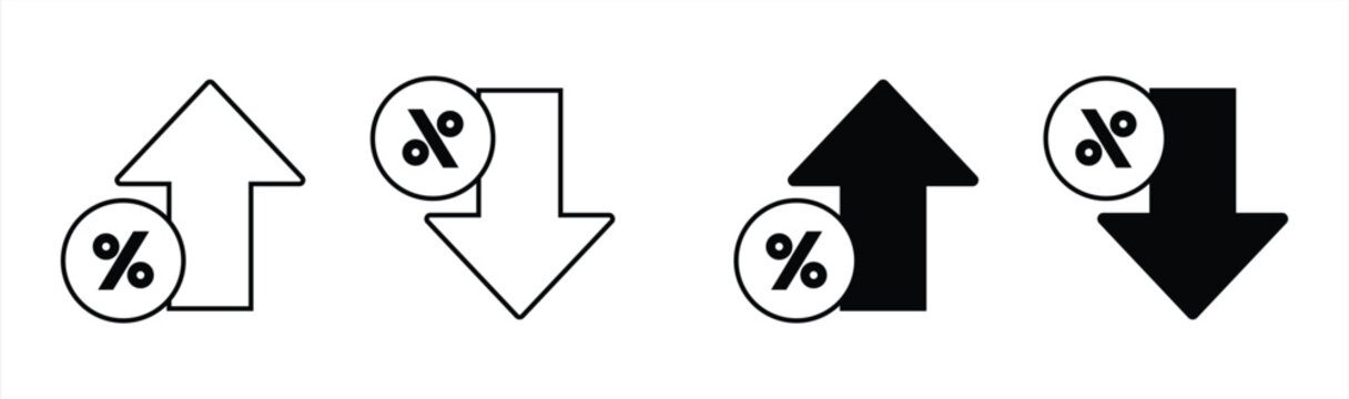 icon set of growth and decrease percentage. with percentage arrows up and down. vector illustration