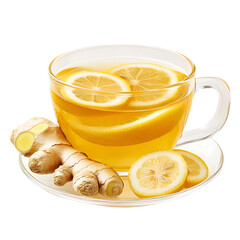 Ginger Lemon Tea in a Glass Cup with Fresh Ingredients