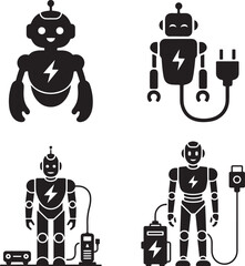Charging robots electric power technology icons. eps-10