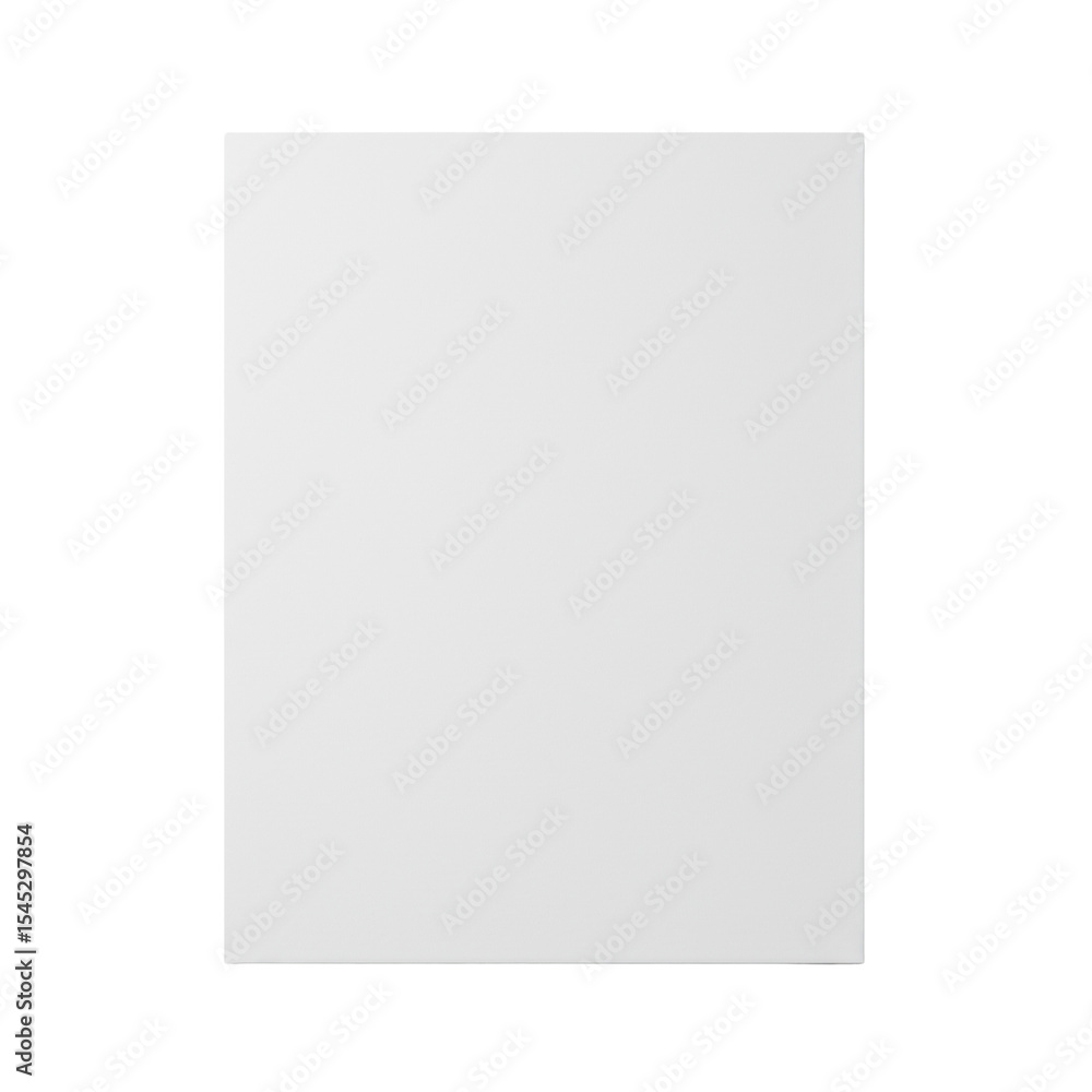 Poster a single a4 sheet of plain white printer paper, perfectly flat with crisp edges, on a pristine trans