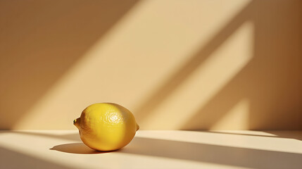 Single lemon in warm shadow composition
