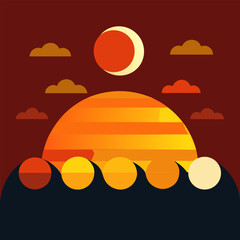 Sun moving through sky phases silhouette